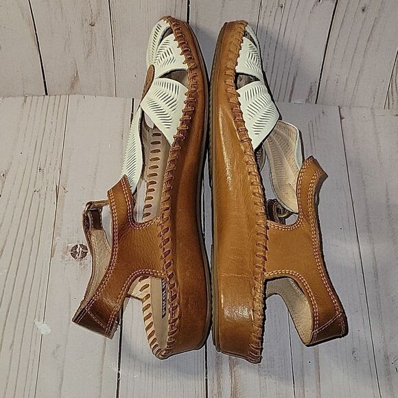 PIKOLINOS Leather Flower Wedge Sandals Puerto Vallerta Size 41 Nata - Picture 5 of 9